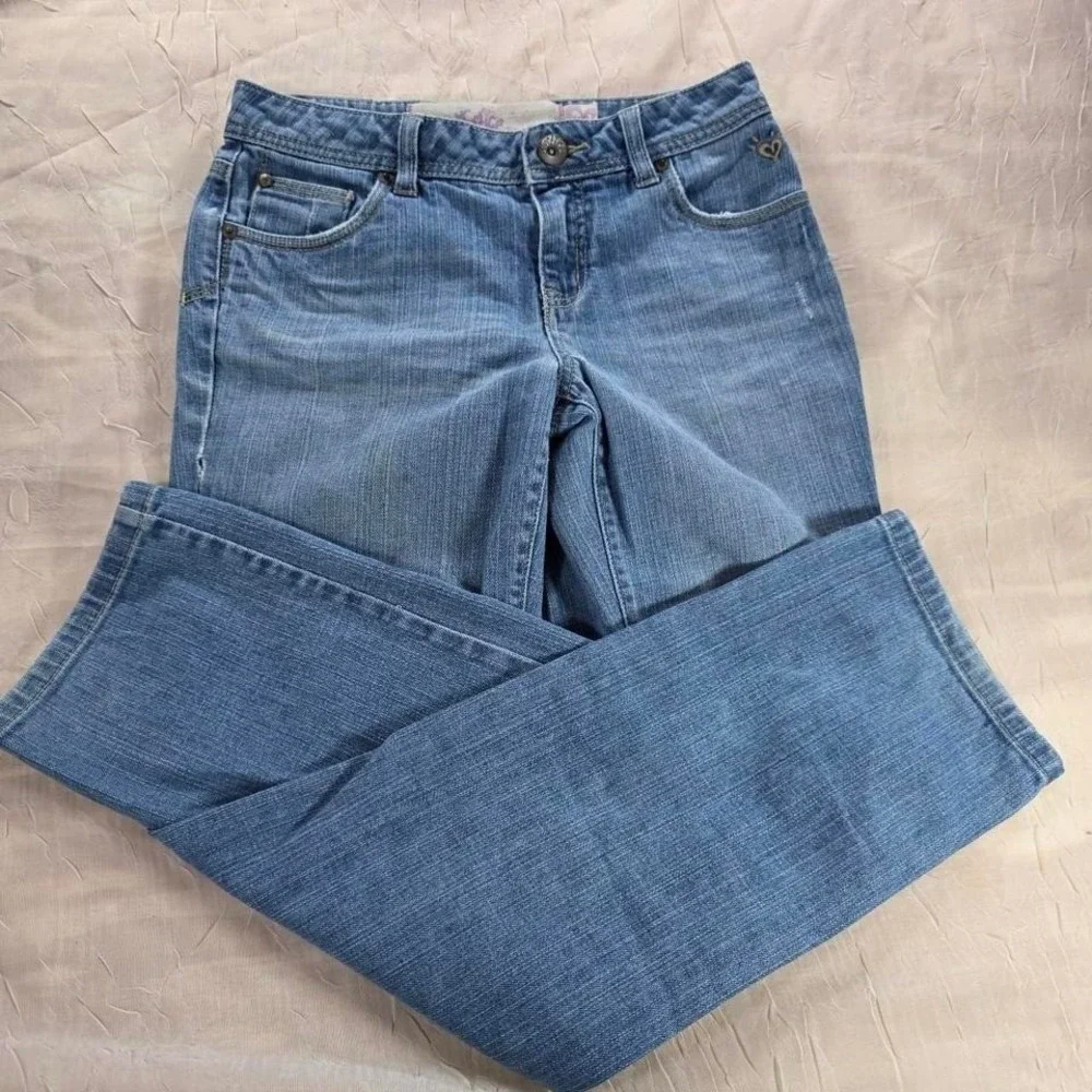Justice Simply Low Girls Medium Wash Straight Leg Jeans Size 12R Y2K Classic